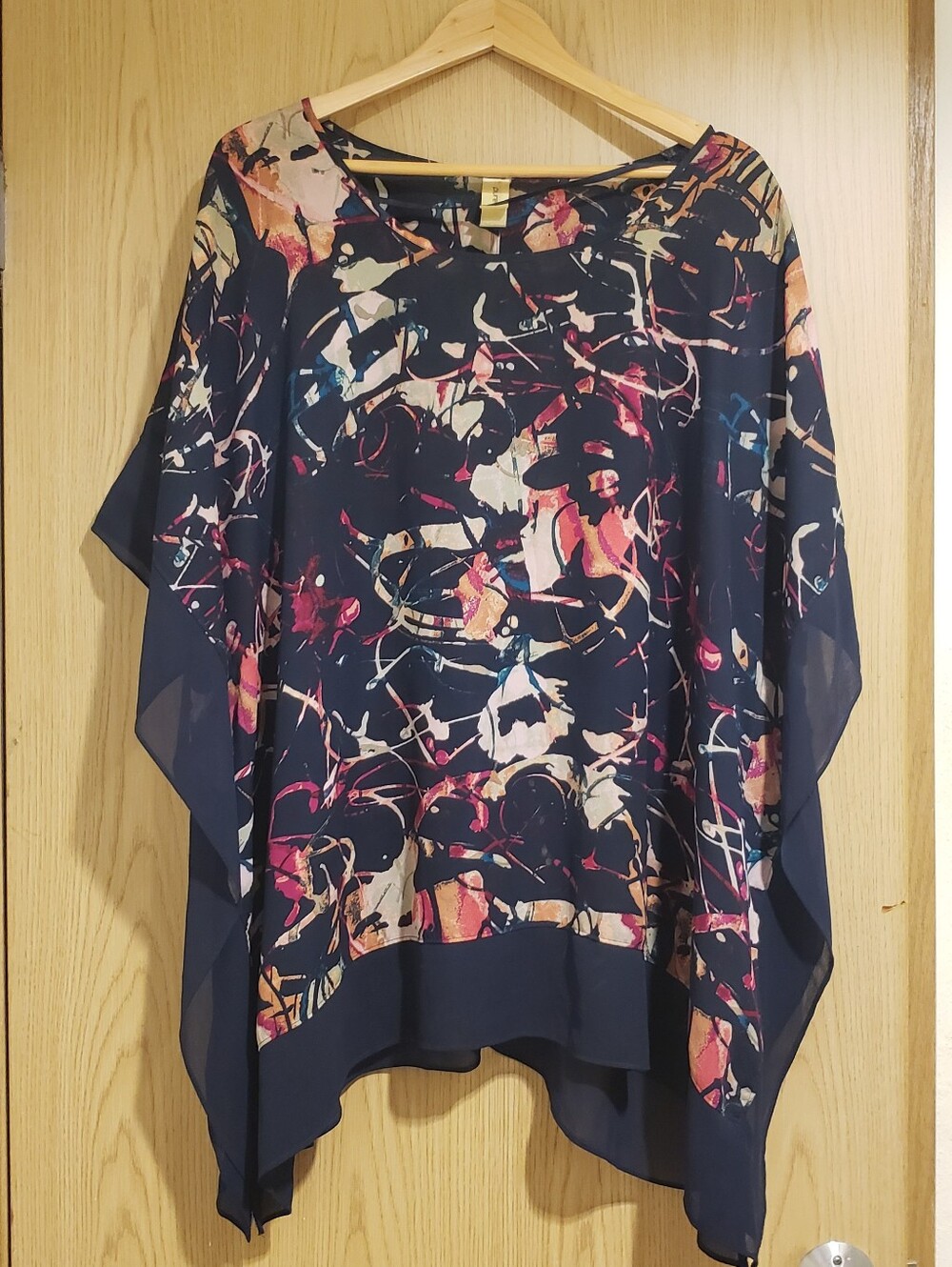 Black Multicolor Chiffon Poncho Tunic